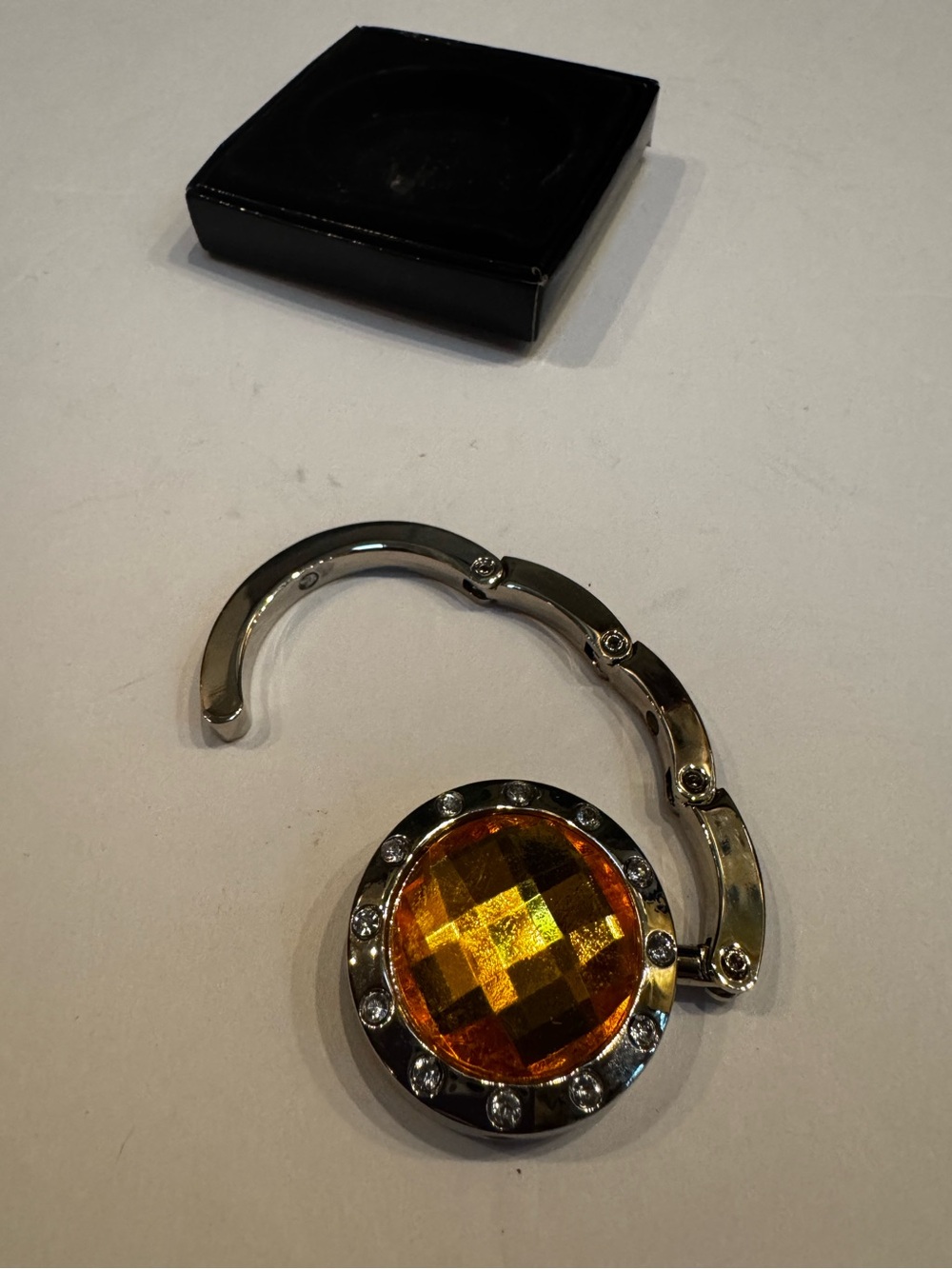 Purse Holder Yellow & Clear Rhinestone Gemstone Hook for Tables Silver tone - Picture 13 of 13